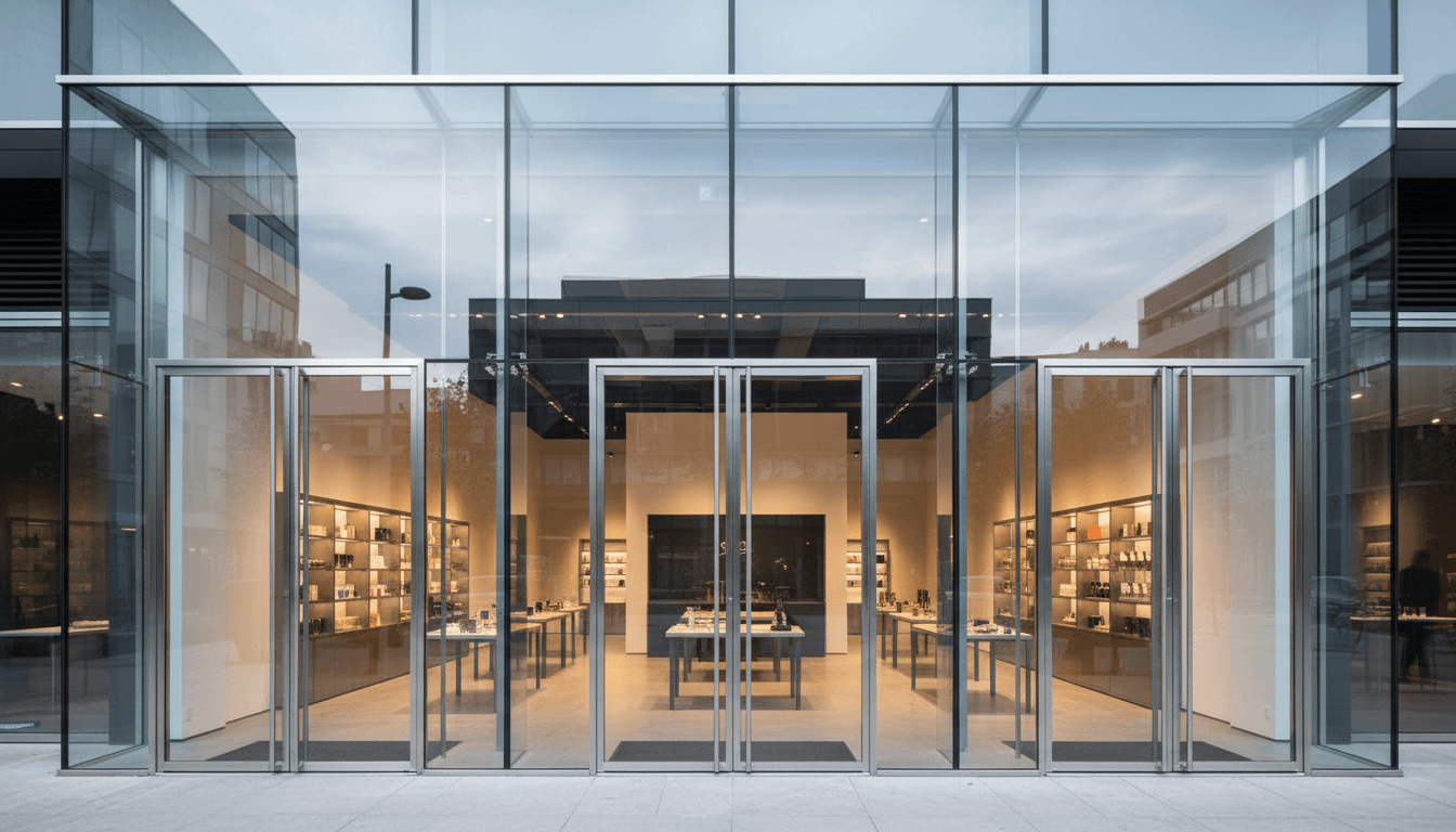 Custom glass storefront door installation with sleek aluminum framing